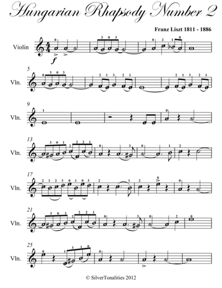 Hungarian Rhapsody Number 2 Easy Violin Sheet Music