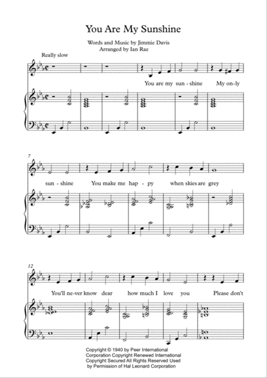 You Are My Sunshine Voice scores gallery preview page 1