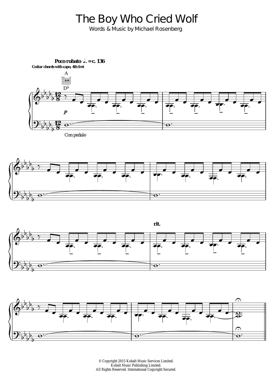 The Boy Who Cried Wolf Piano, Vocal scores gallery preview page 1