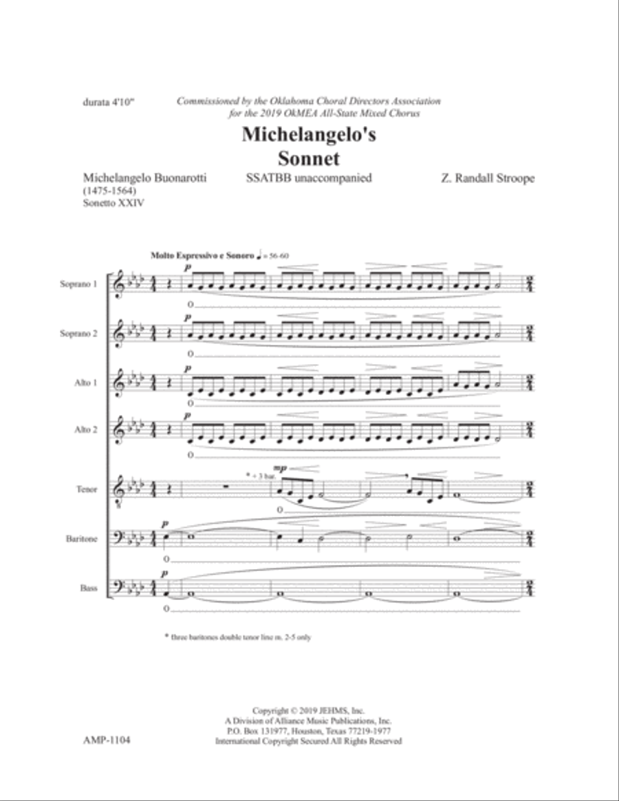 Michelangelo's Sonnet A Cappella scores gallery preview page 2