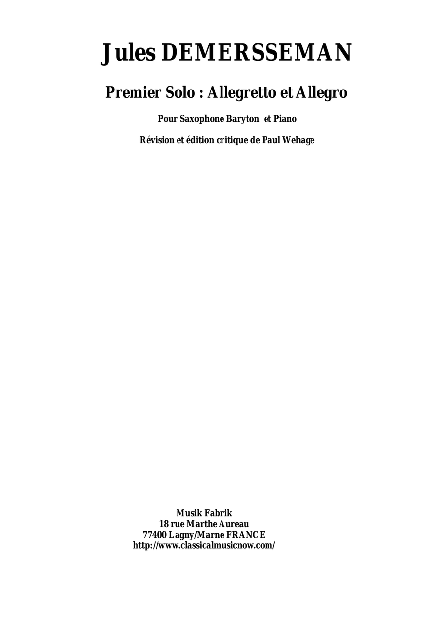 Jules Demersseman : Premier Solo : Allegretto et Allegro for baritone saxophone and piano Baritone Saxophone scores gallery preview page 1