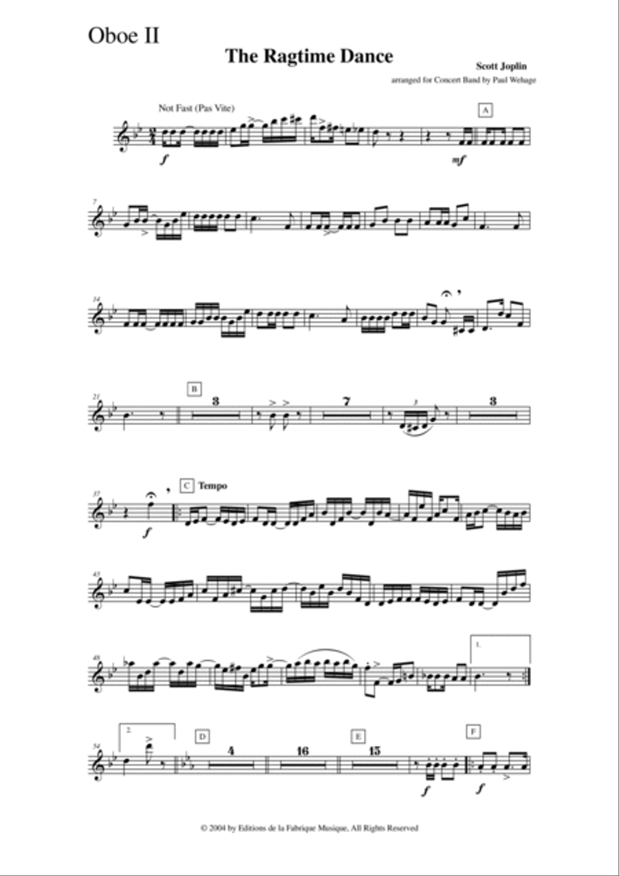 Scott Joplin: The Ragtime Dance, arranged for concert band by Paul Wehage: oboe 2 part Concert Band scores gallery preview page 2