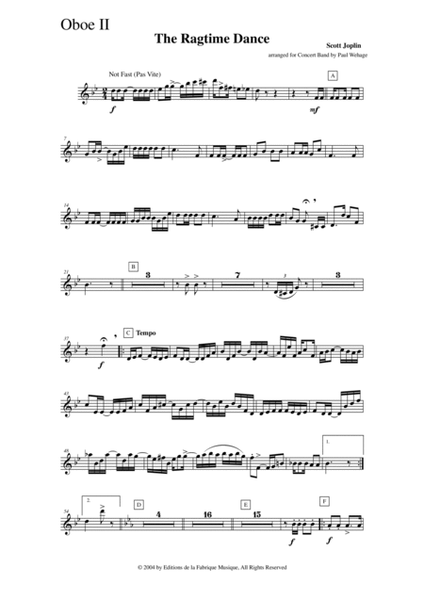 Scott Joplin: The Ragtime Dance, arranged for concert band by Paul Wehage: oboe 2 part
