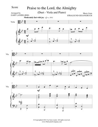 PRAISE TO THE LORD, THE ALMIGHTY (Duet – Viola and Piano/Score and Parts)