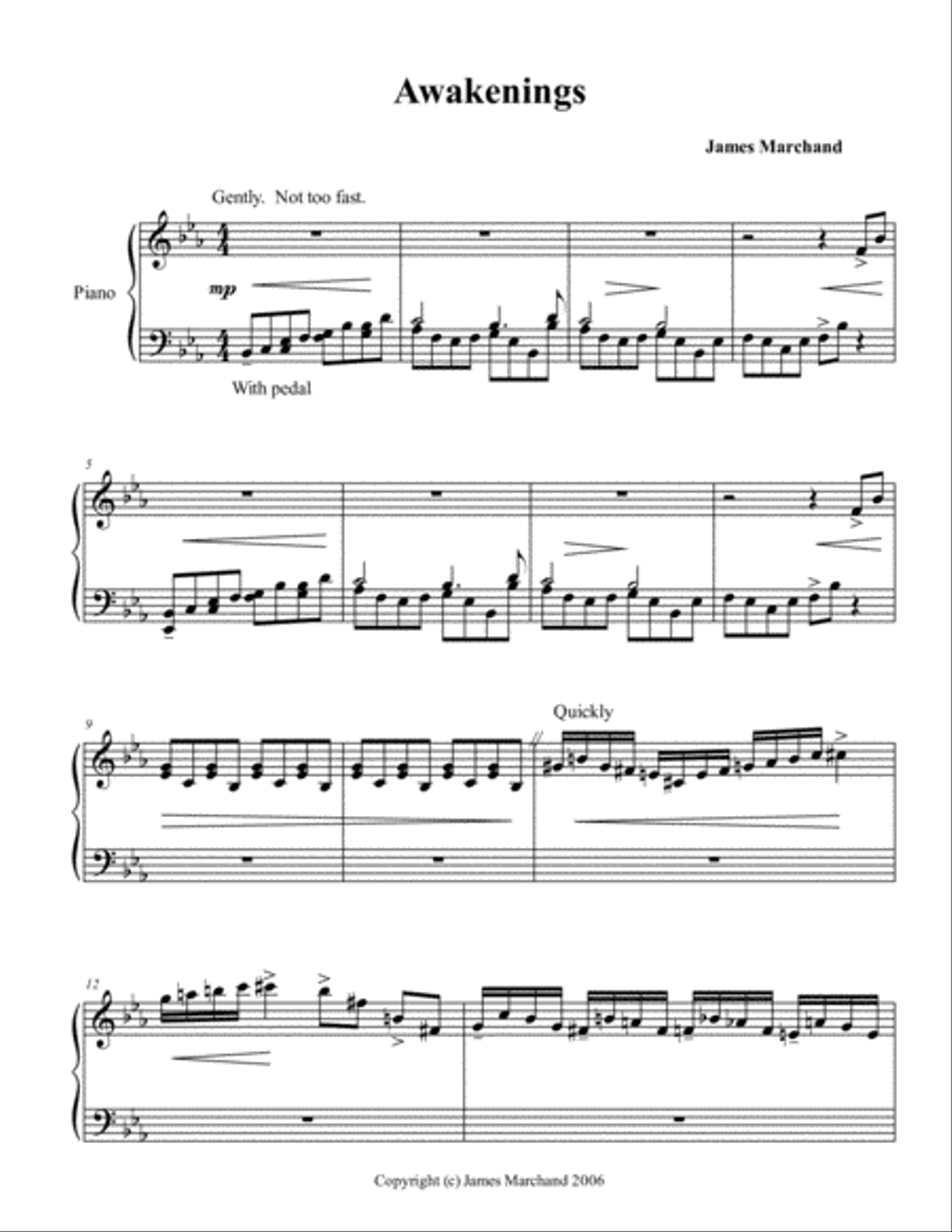 Awakenings, for the left hand alone Piano Solo scores gallery preview page 1
