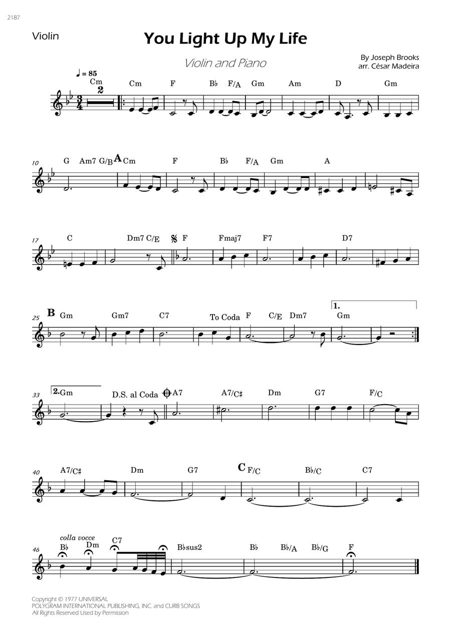 You Light Up My Life Violin Solo scores gallery preview page 1