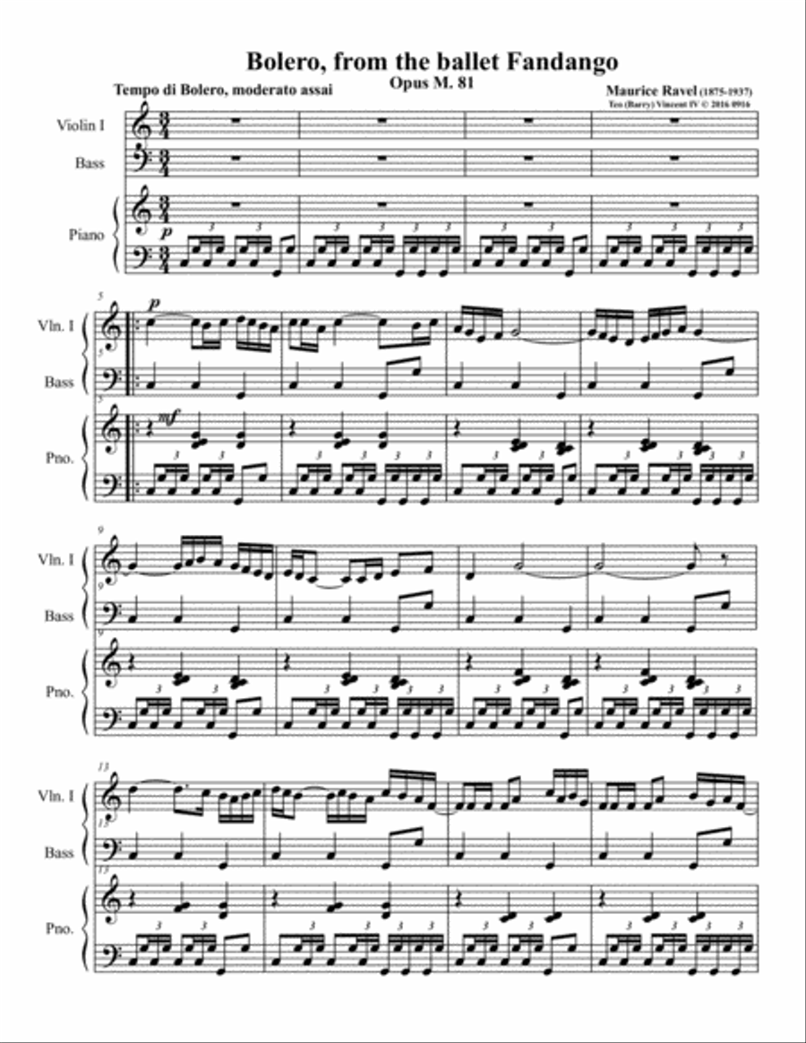 Boléro from the ballet Fandango, M.81 Double Bass scores gallery preview page 1