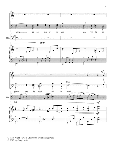O HOLY NIGHT (SATB Choir with Trombone & Piano - Score & Parts included) image number null