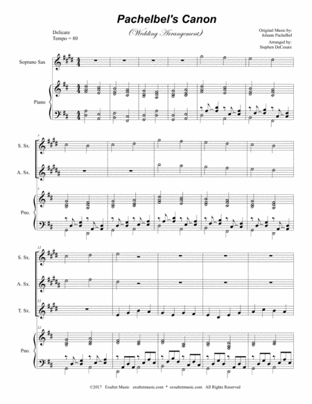 Pachelbel's Canon (Wedding Arrangement: for Saxophone Trio - Piano Accompaniment) image number null