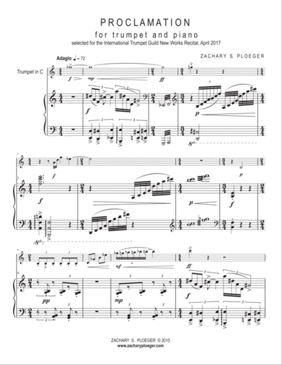 Proclamation for Trumpet and Piano Trumpet Solo scores gallery preview page 5