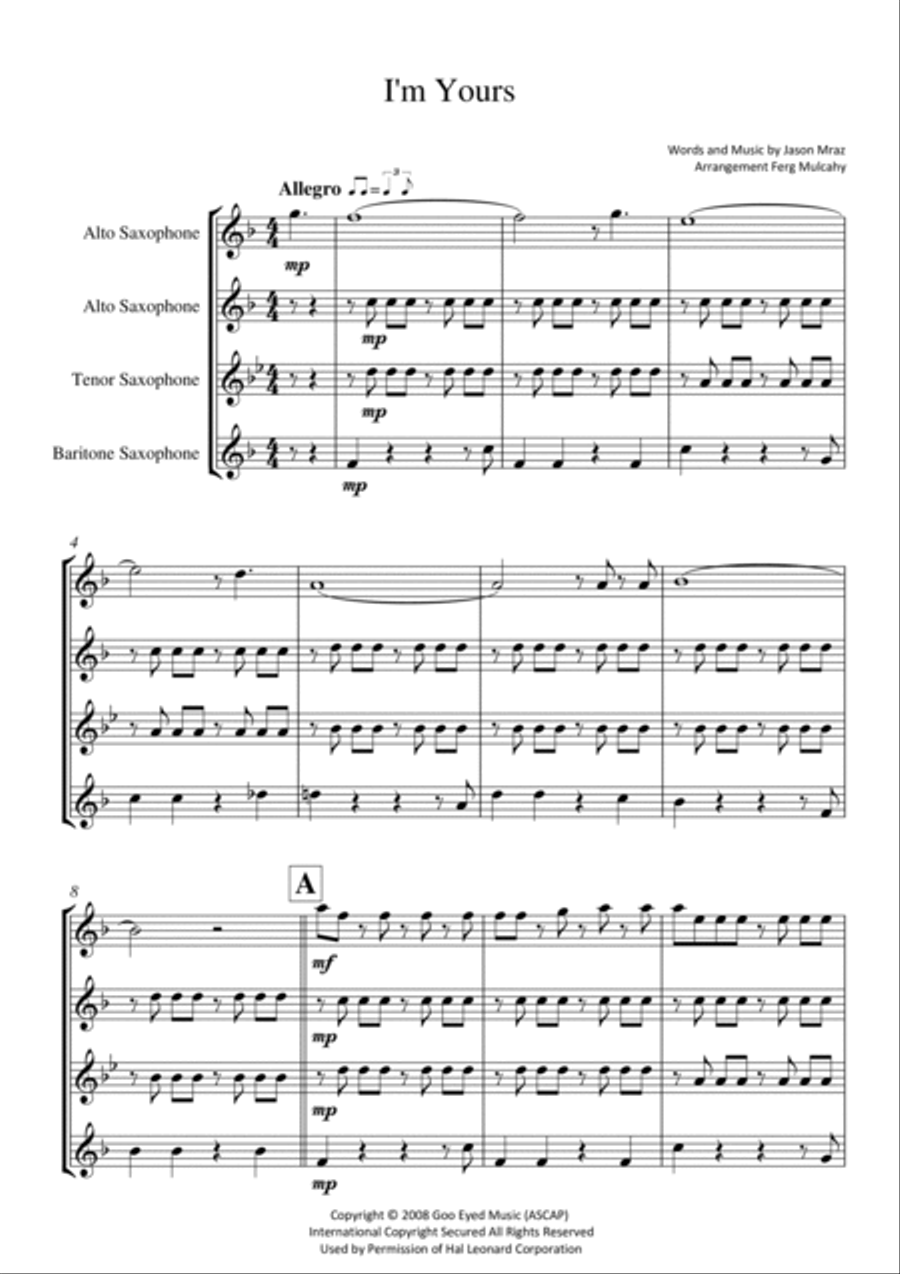 I'm Yours Woodwind Quartet scores gallery preview page 2