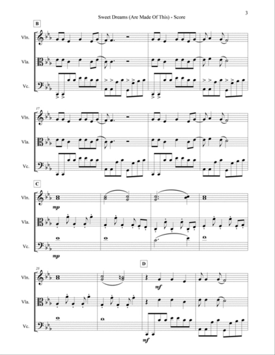 Sweet Dreams (Are Made Of This) String Trio scores gallery preview page 3