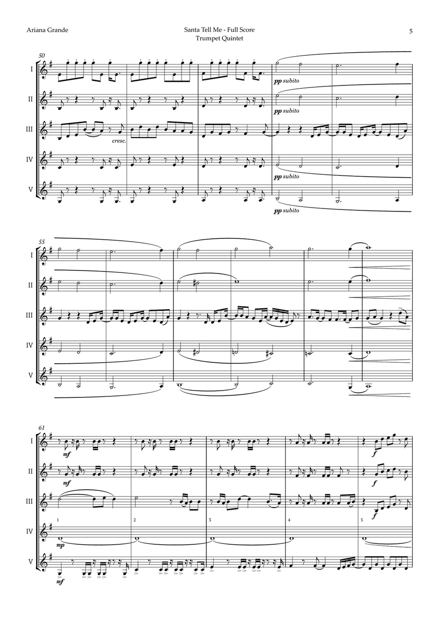Santa Tell Me Brass Quintet scores gallery preview page 5