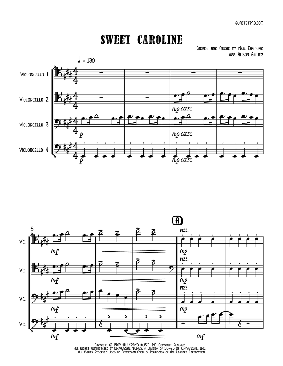 Sweet Caroline Cello scores gallery preview page 1