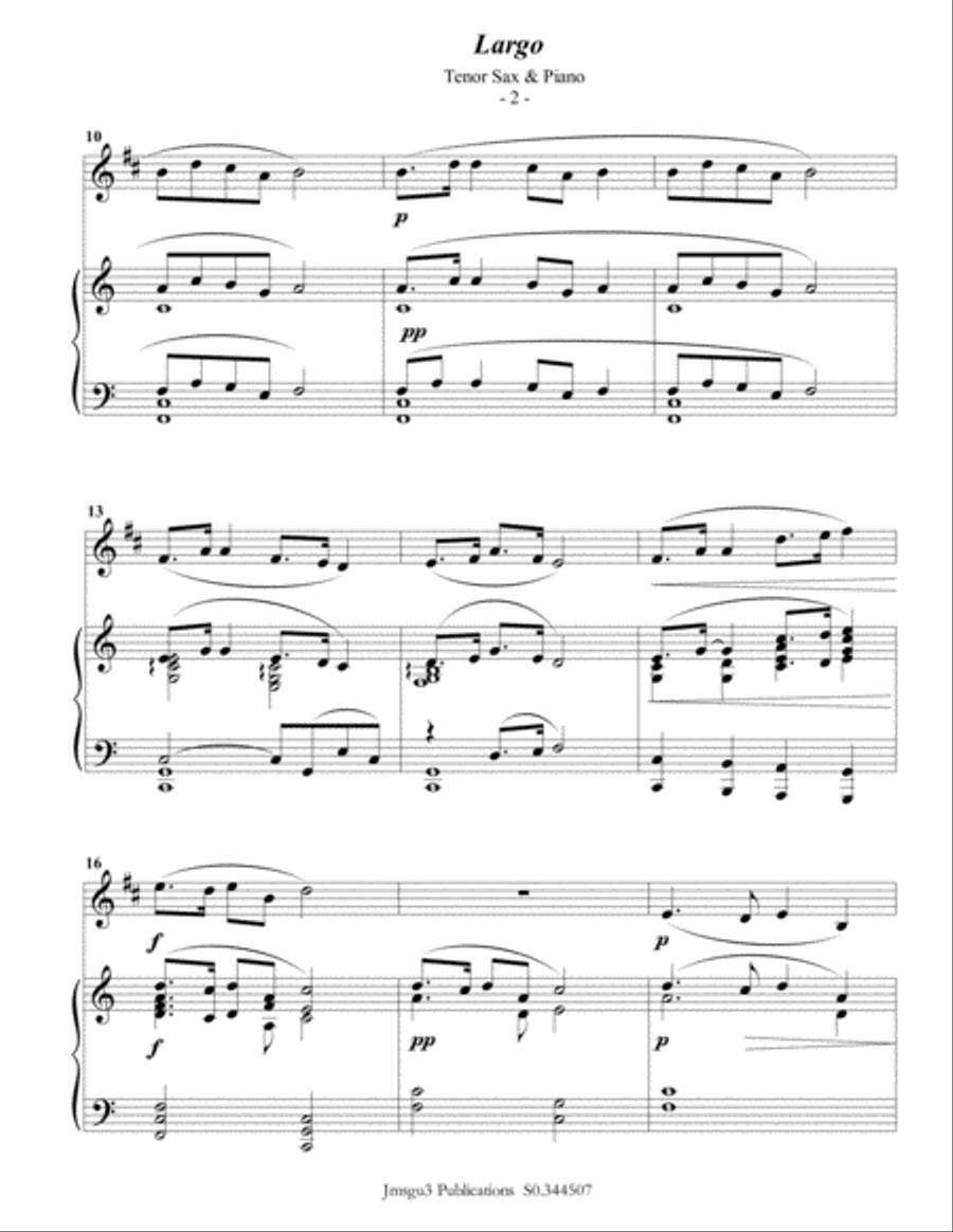 Dvořák: Largo from the New World Symphony for Tenor Sax & Piano Tenor Saxophone scores gallery preview page 2