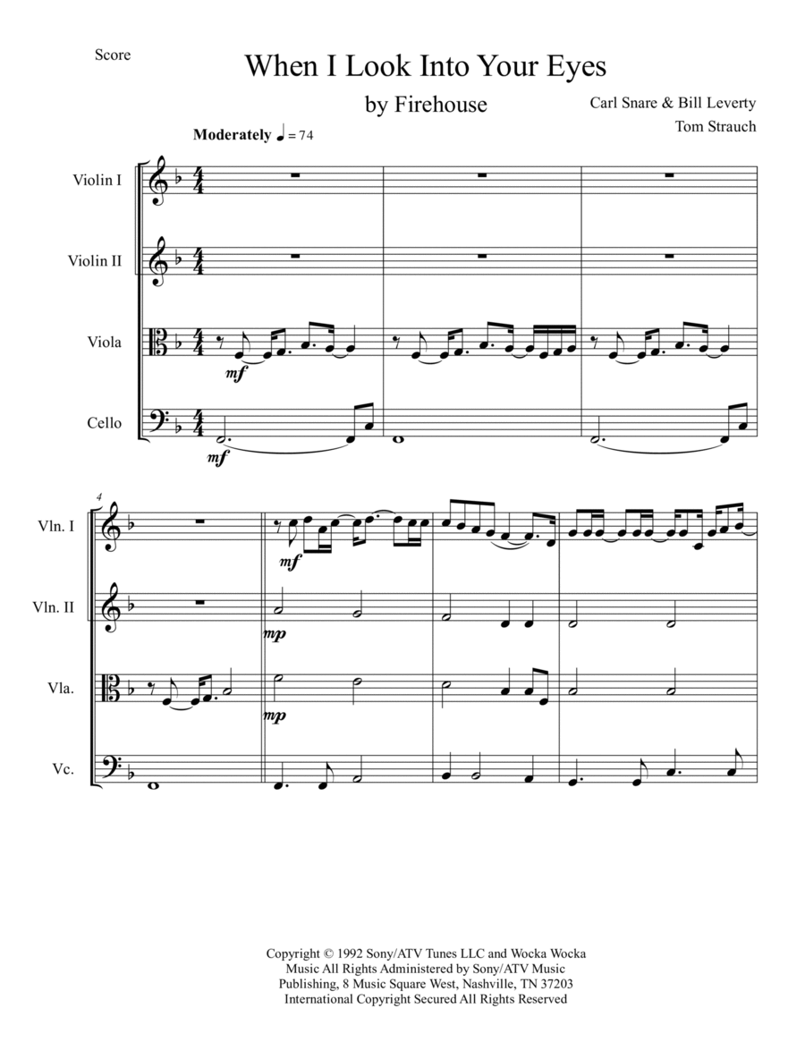 When I Look Into Your Eyes String Quartet scores gallery preview page 1