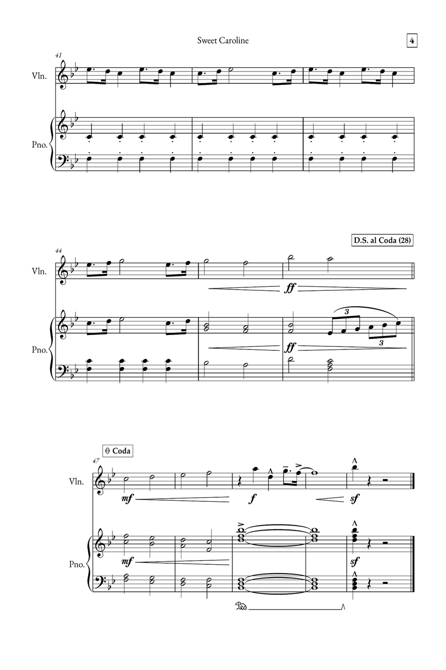 Sweet Caroline Violin Solo scores gallery preview page 4