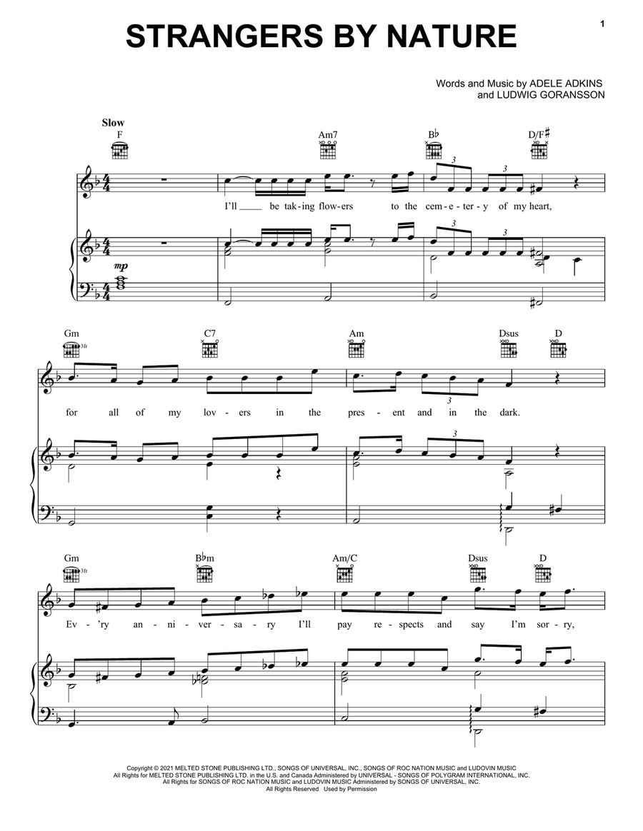 Strangers By Nature Piano, Vocal, Guitar scores gallery preview page 1