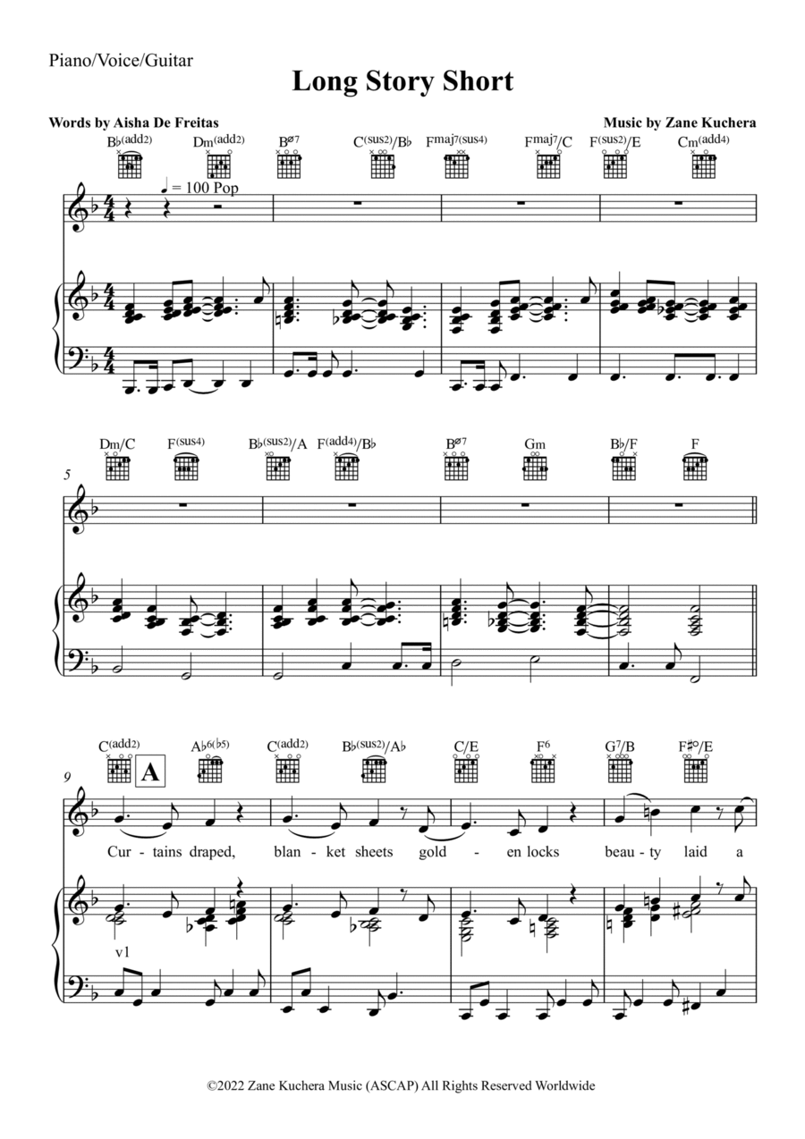 Long Story Short Piano, Vocal, Guitar scores gallery preview page 1
