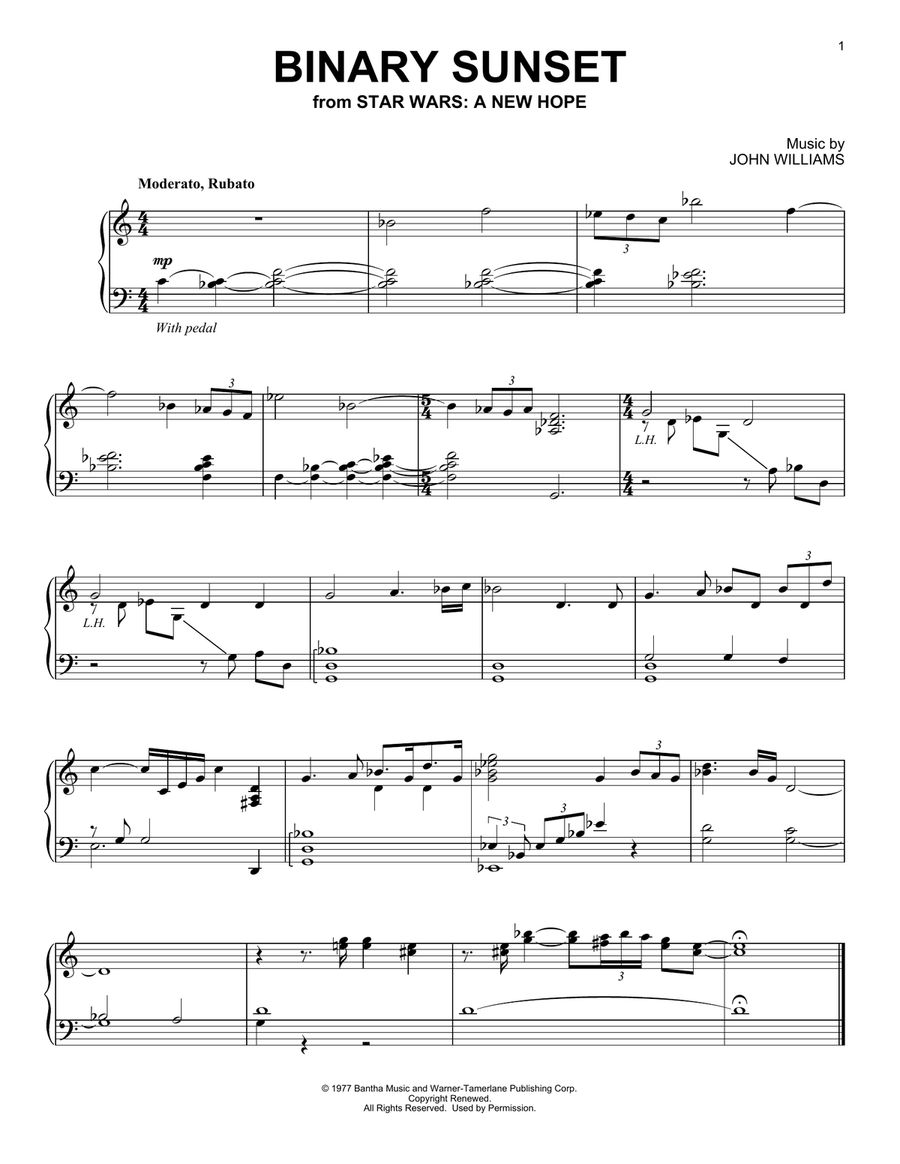 Binary Sunset (from Star Wars: A New Hope) Piano Solo scores gallery preview page 1