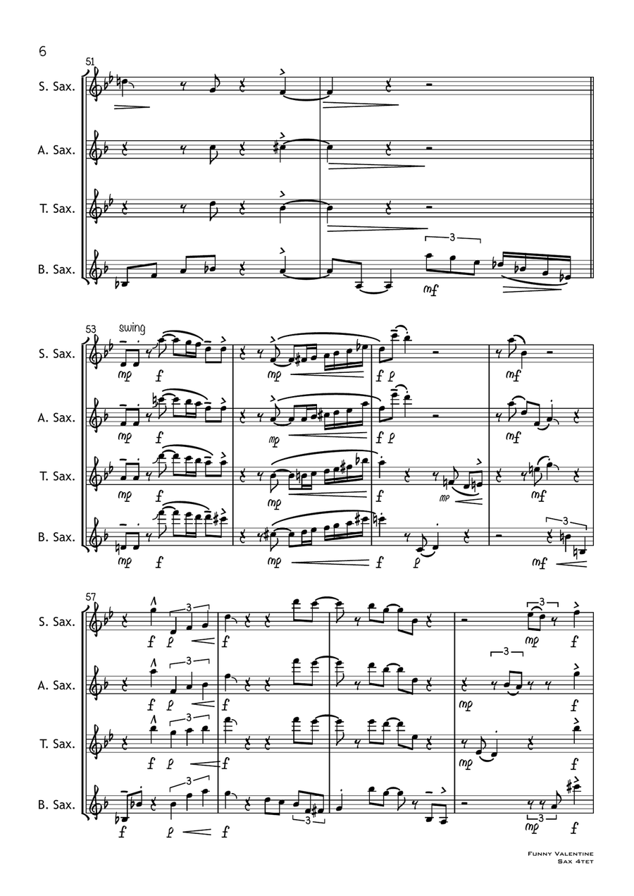 My Funny Valentine Saxophone Quartet scores gallery preview page 6