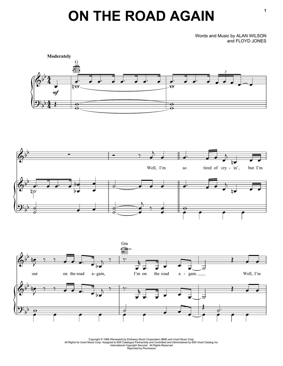 On The Road Again Piano, Vocal, Guitar scores gallery preview page 1