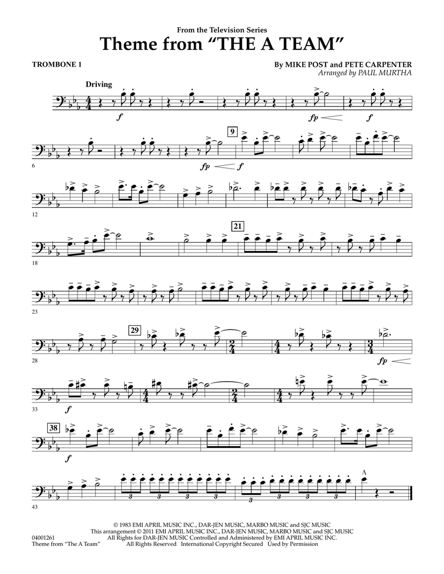 Theme from The A Team Trombone 1 by Paul Murtha Concert Band