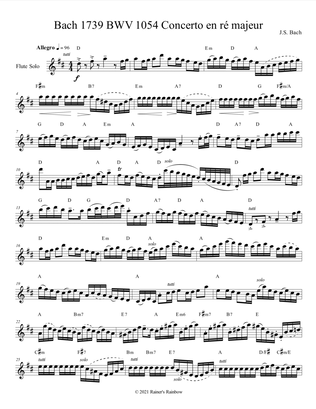 Bach 1739 BWV 1054 For Flute Quartet Parts & Score