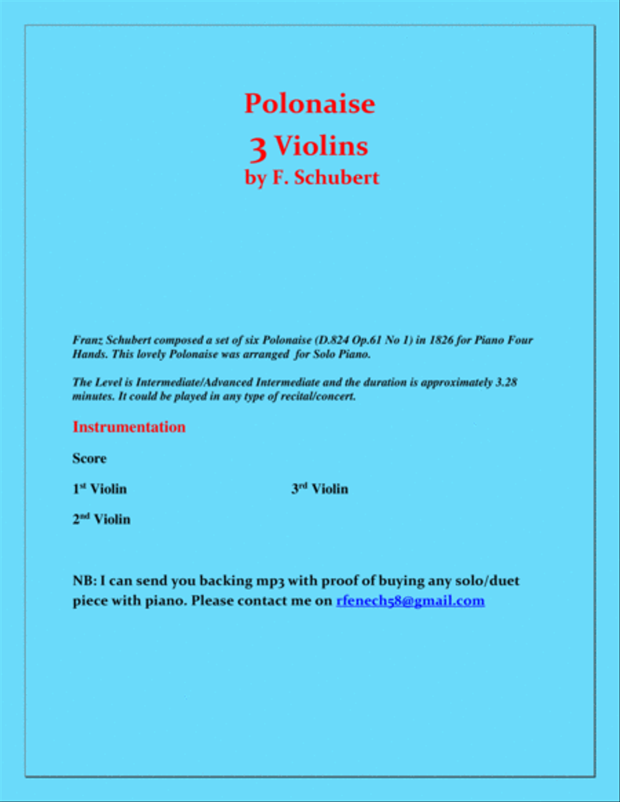 Polonaise - F. Schubert - For 3 Violins - Intermediate String Trio scores gallery preview page 2