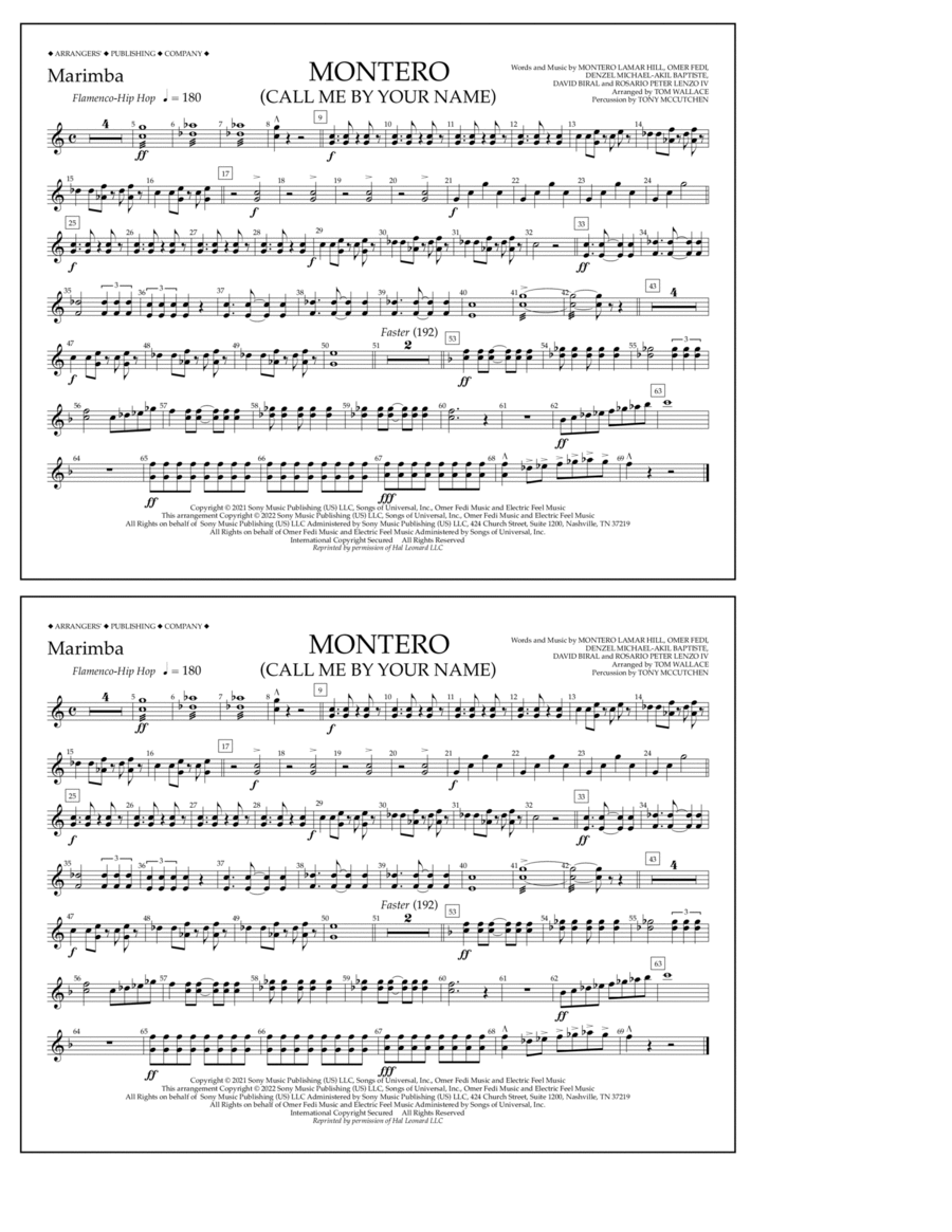 Montero (Call Me By Your Name) (arr. Tom Wallace) - Marimba Marching Band scores gallery preview page 1