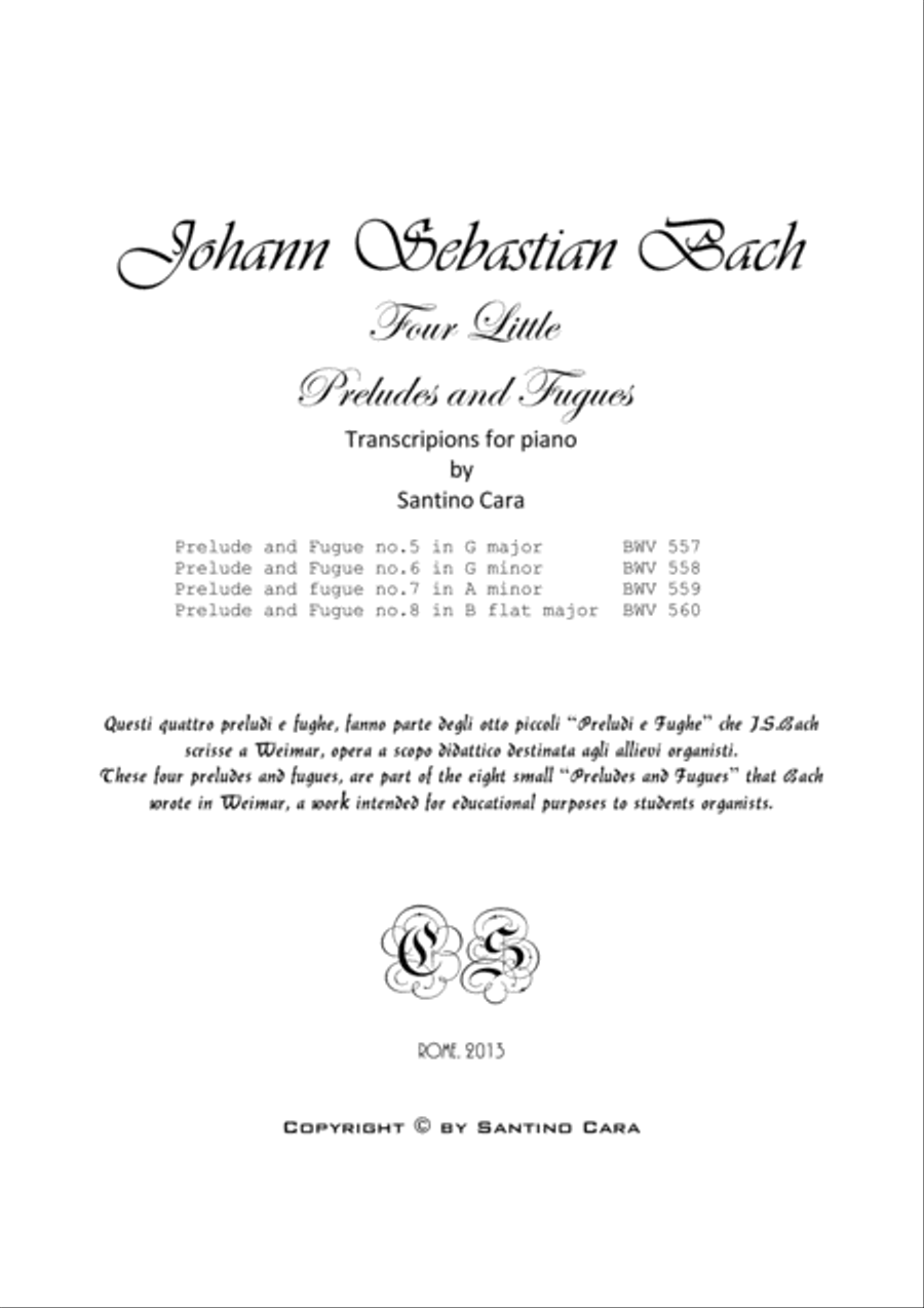 Four Little Preludes and Fugues for piano - BWV557-60 4-Part scores gallery preview page 1