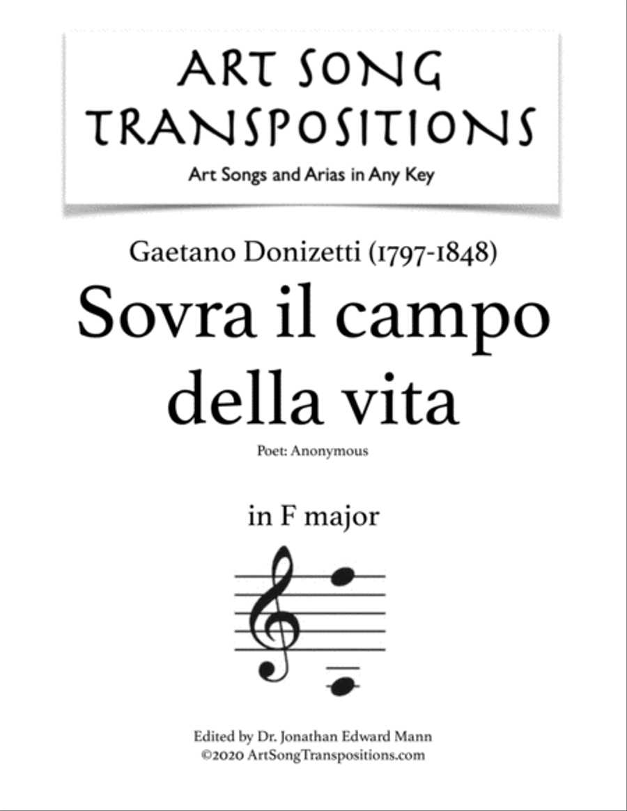 DONIZETTI: Sovra il campo della vita (transposed to F major) Voice scores gallery preview page 1