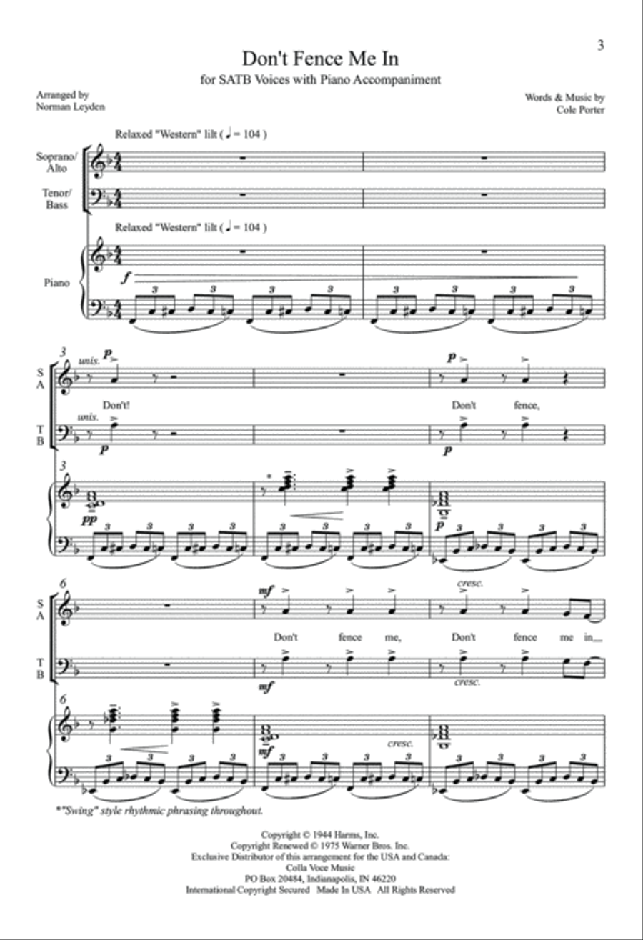 Don't Fence Me In Don't Fence Me In 4-Part scores gallery preview page 2