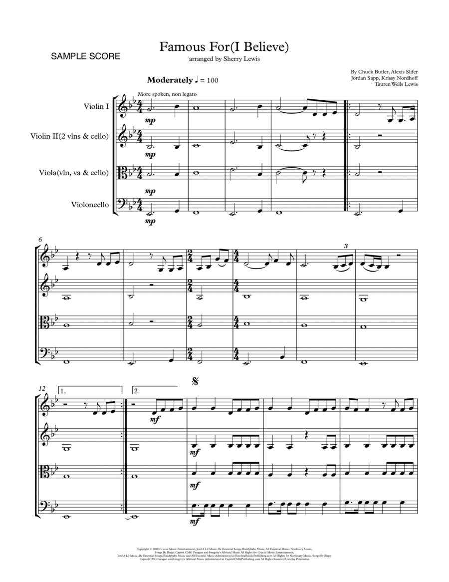 Famous For (i Believe) String Trio scores gallery preview page 1