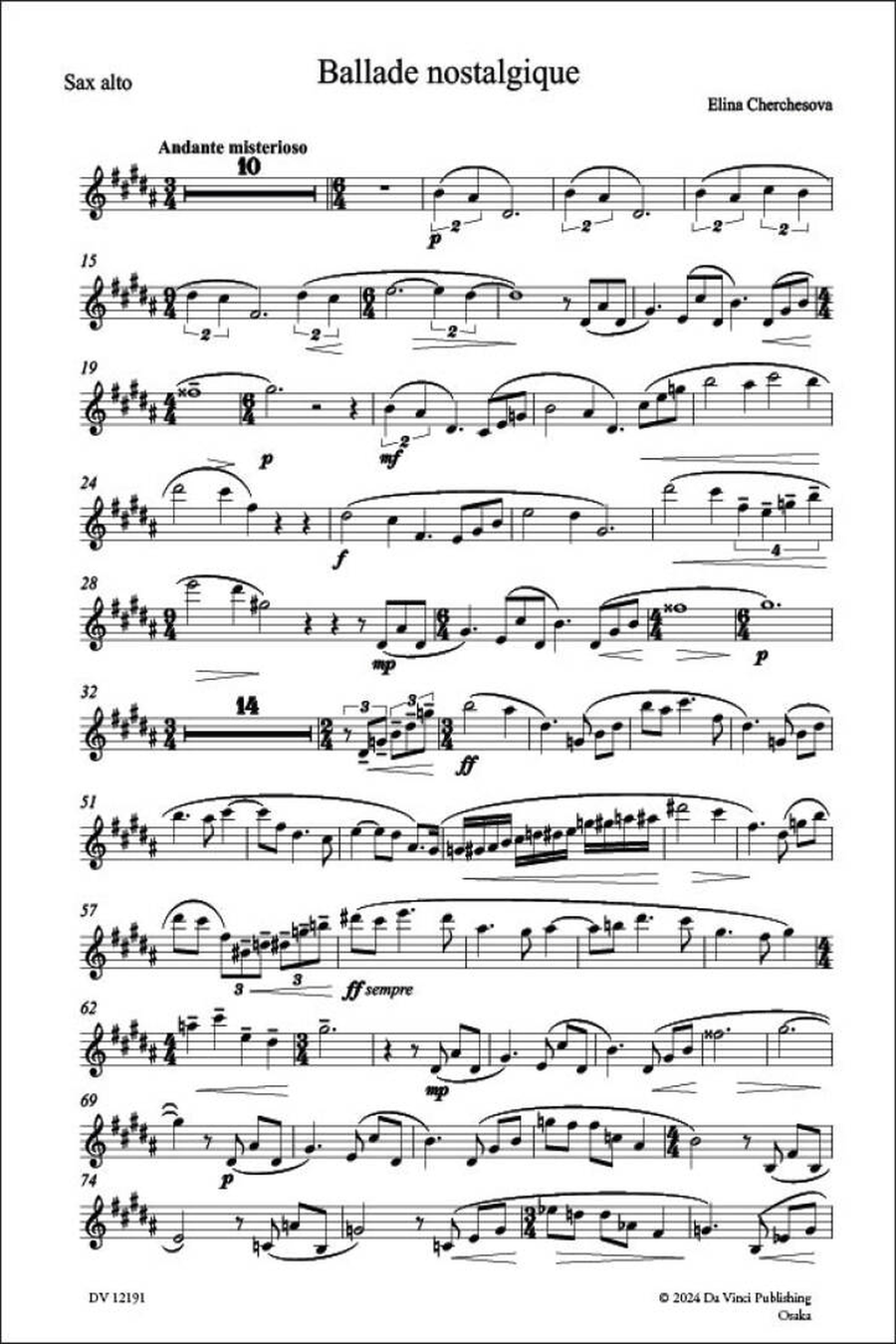 Ballade nostalgique, for Sax Alto and Piano Alto Saxophone scores gallery preview page 2