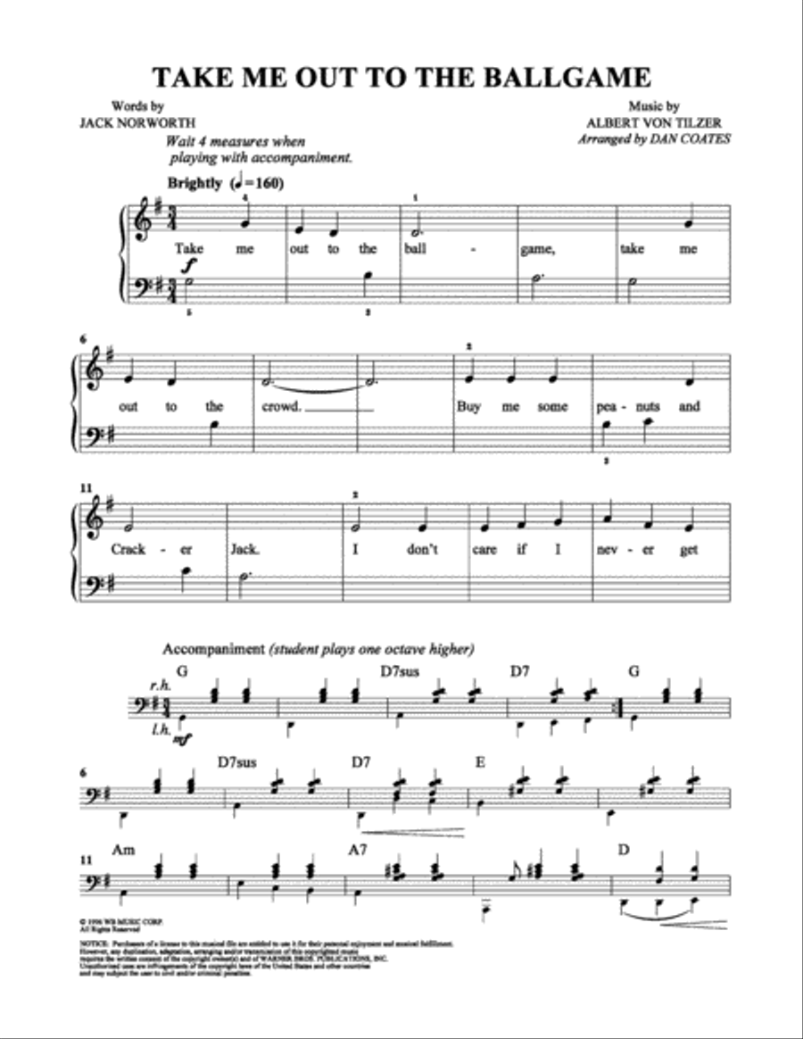 Take Me Out To The Ballgame Easy Piano scores gallery preview page 1