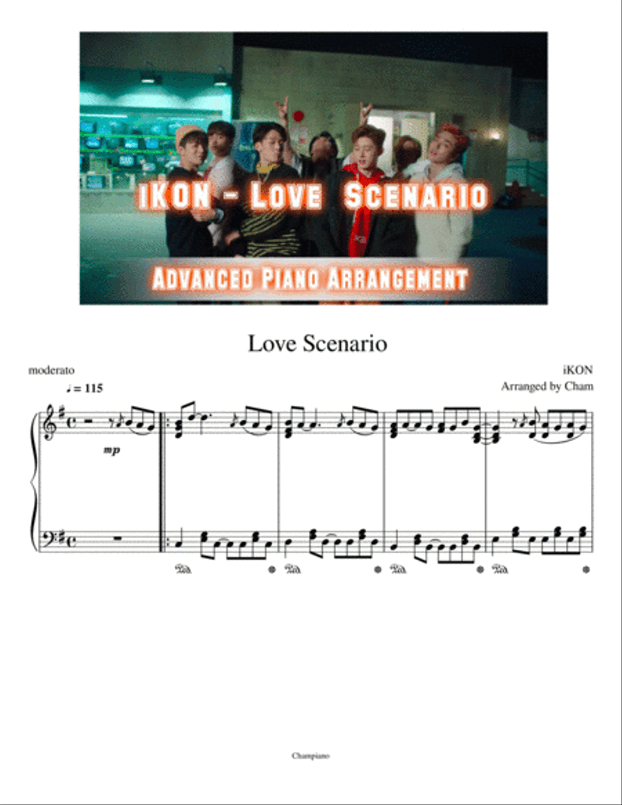 iKON - Love Scenario (Advanced Piano Solo Arrangement) Piano, Vocal, Guitar scores gallery preview page 1