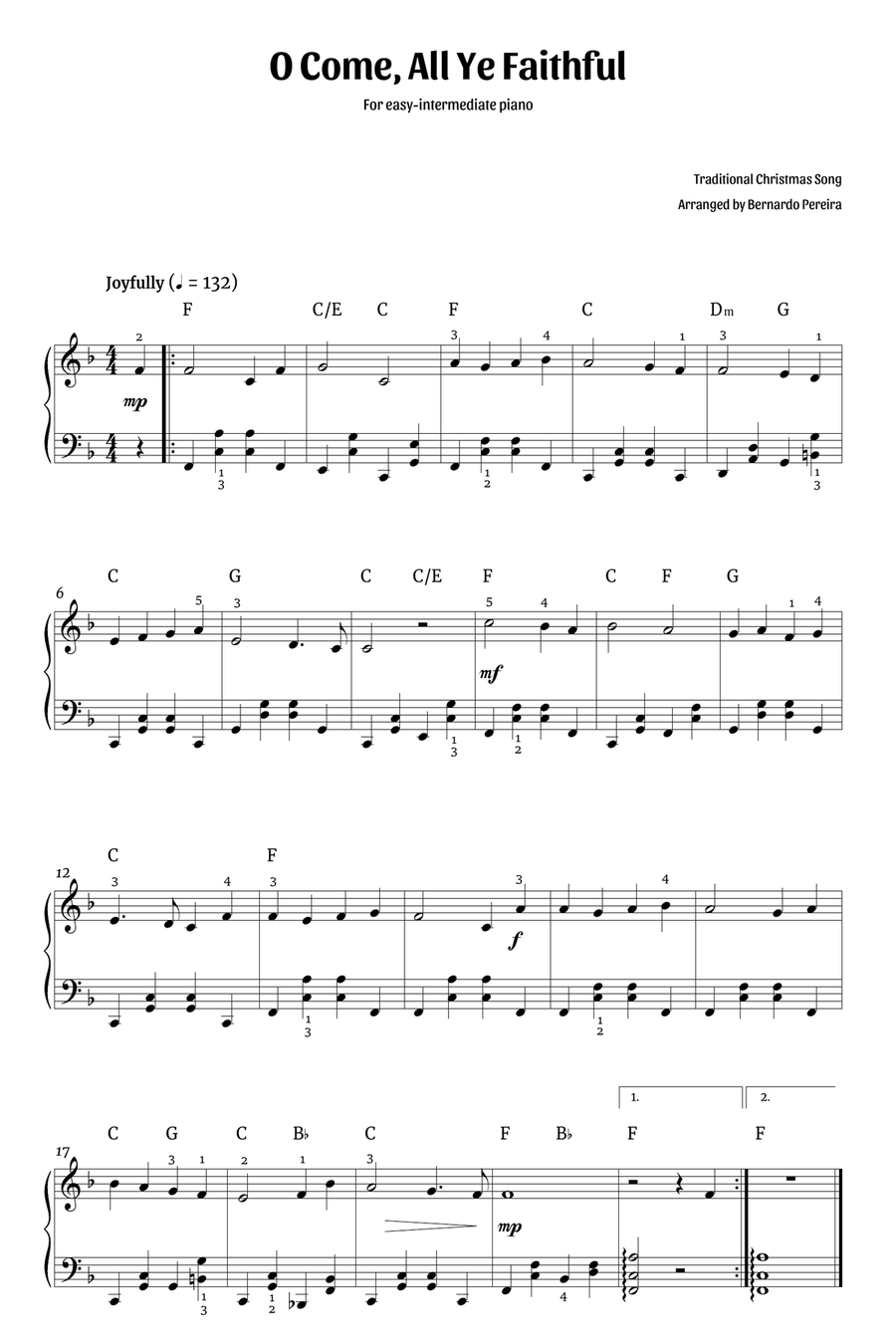 O Come, All Ye Faithful (easy-intermediate piano – F major) Piano Solo scores gallery preview page 1