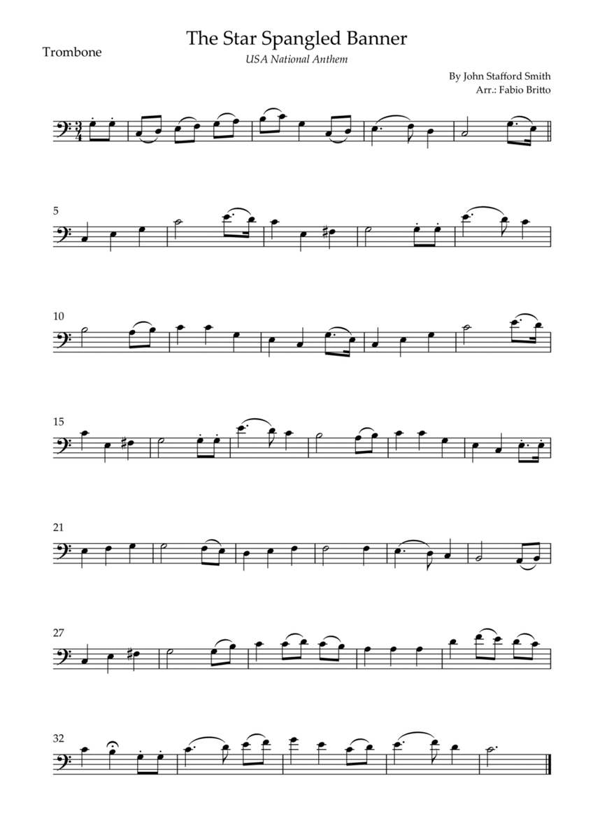 The Star Spangled Banner (USA National Anthem) for Trombone Solo
