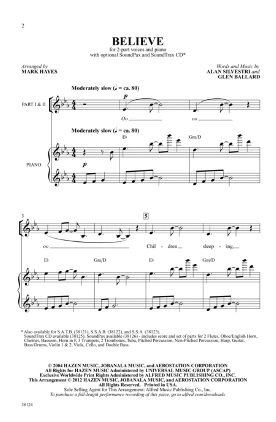 Believe (from The Polar Express) 2-Part scores gallery preview page 1