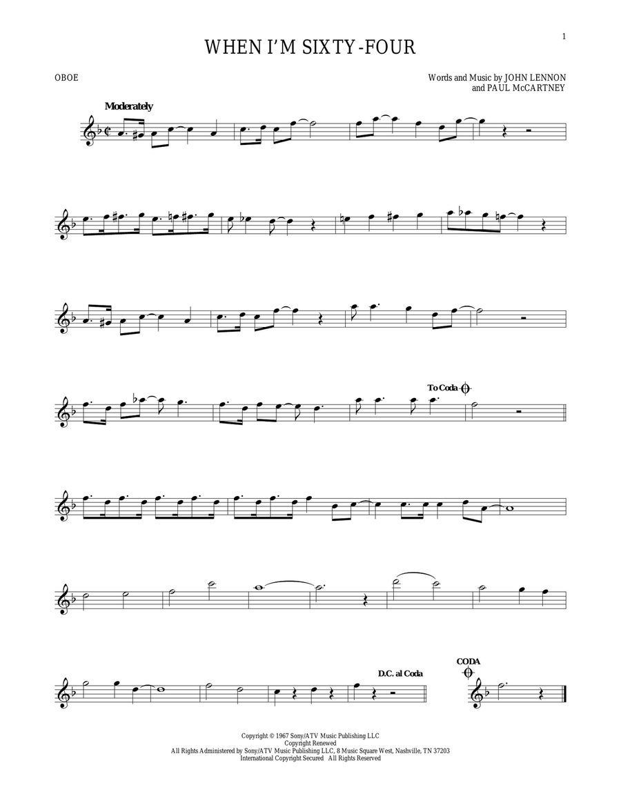 When I'm Sixty-Four When I'm Sixty-Four Oboe Solo scores gallery preview page 1