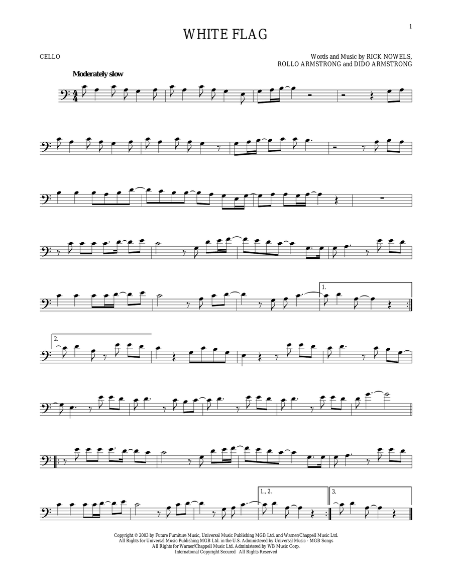 White Flag Cello Solo scores gallery preview page 1