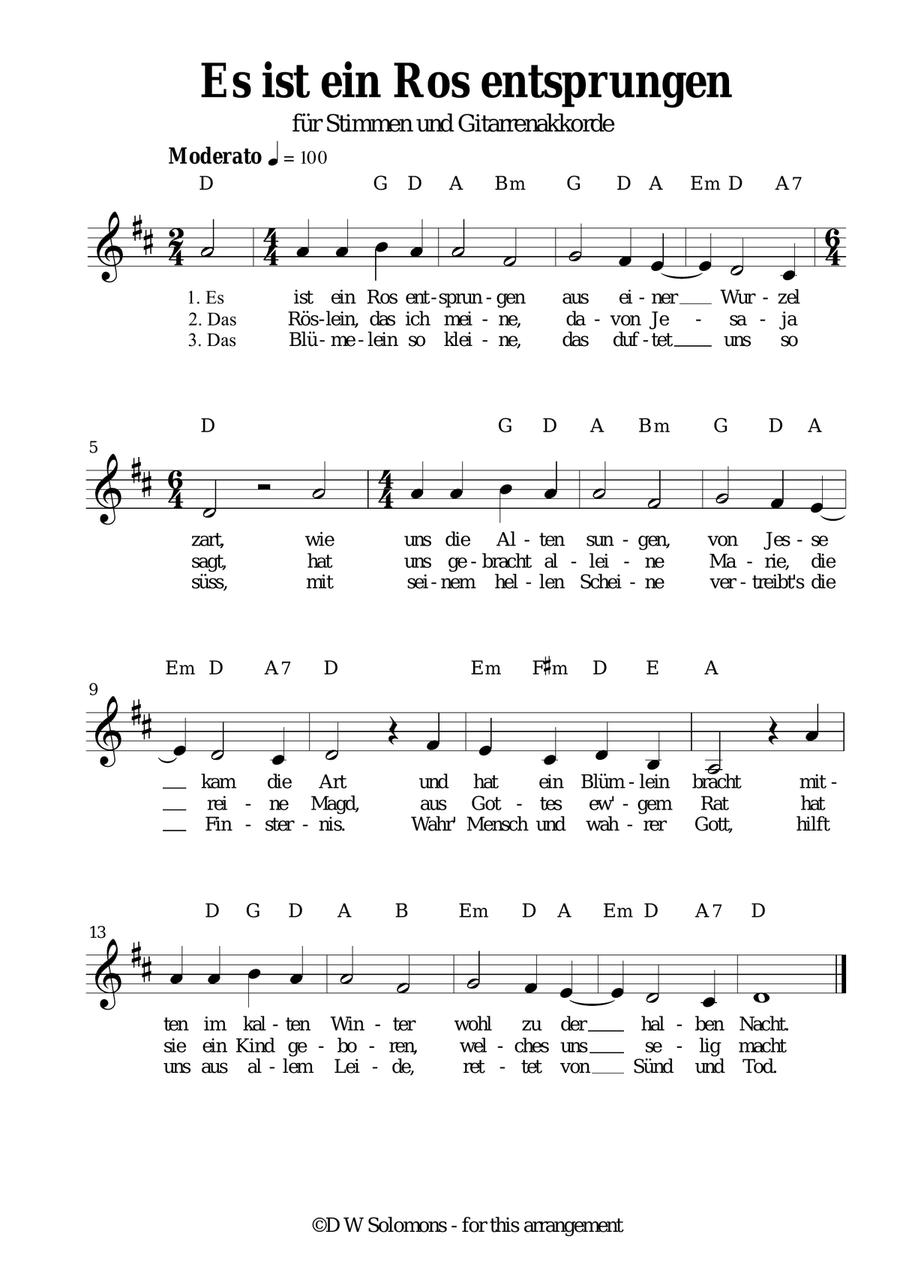 Es ist ein' Ros' entsprungen (voice and guitar chords) Classical Guitar scores gallery preview page 3