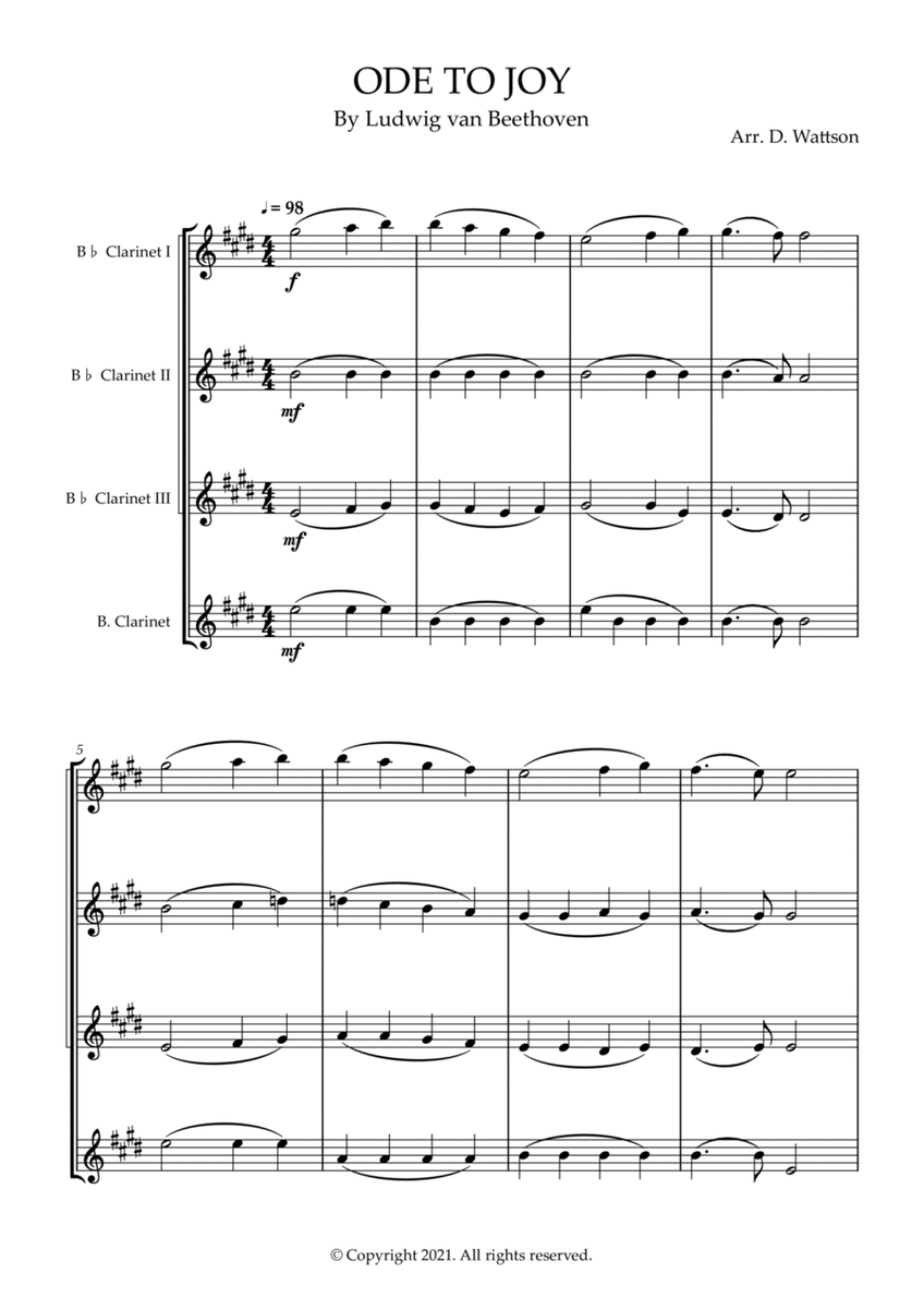 Ode to Joy for clarinet quartet image number null