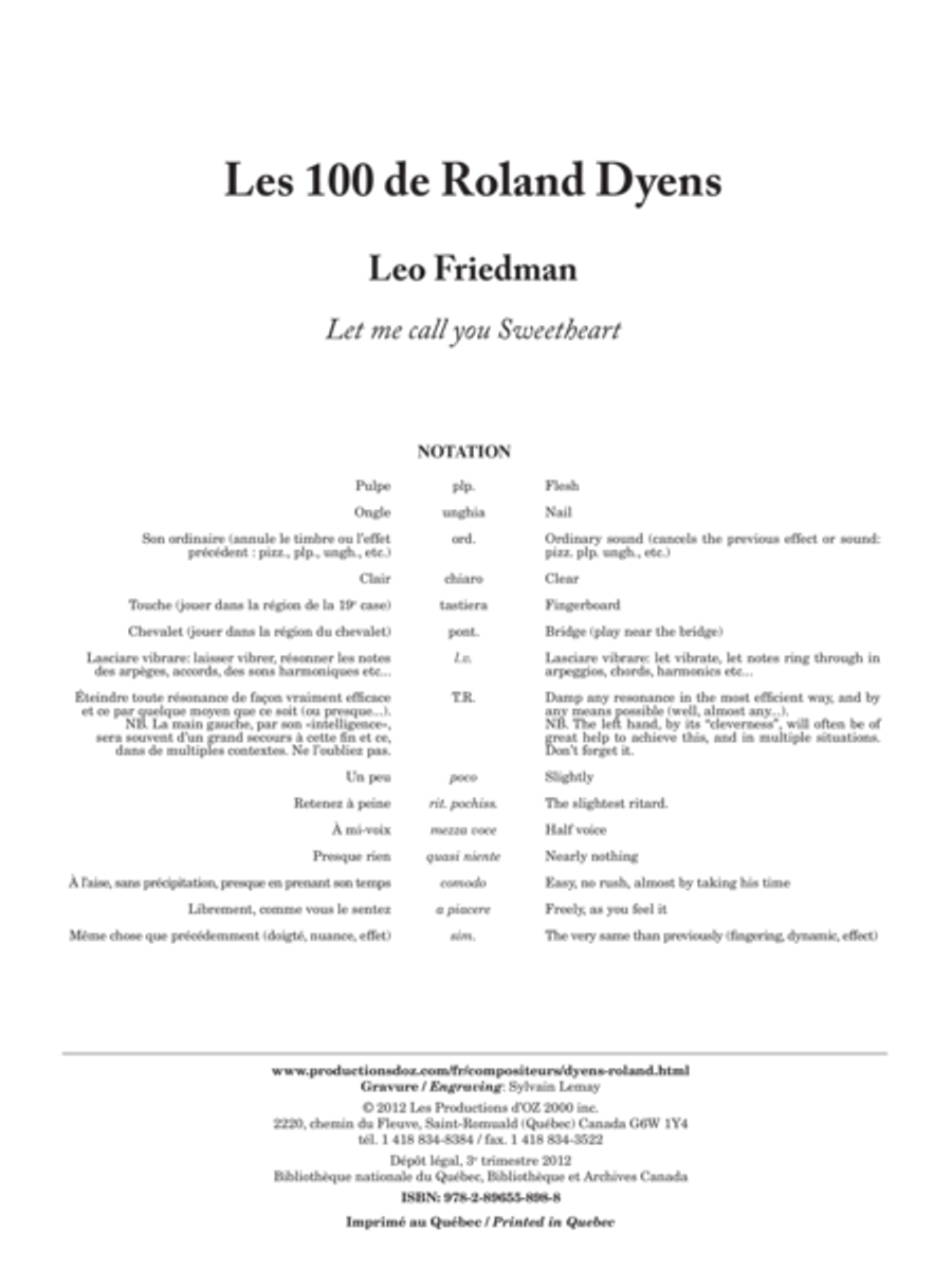 Les 100 de Roland Dyens - Let me call you Sweetheart Guitar Ensemble scores gallery preview page 1
