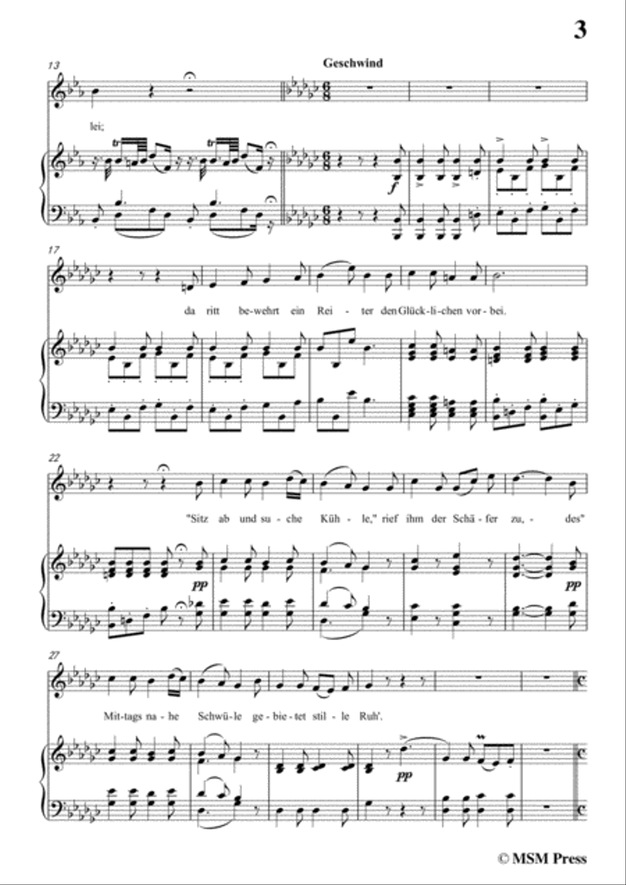 Schubert-Der Schäfer und der Reiter,in E flat Major,Op.13 No.1,for Voice and Piano Voice Solo scores gallery preview page 5