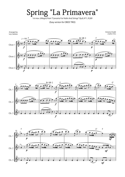 "Spring" (La Primavera) by Vivaldi - Easy version for OBOE TRIO image number null