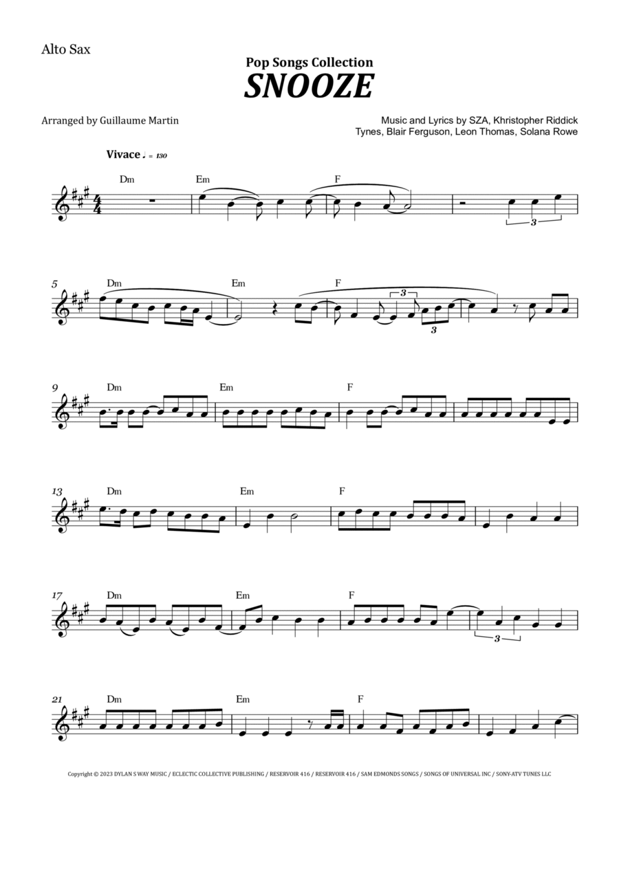 Snooze Alto Saxophone scores gallery preview page 1