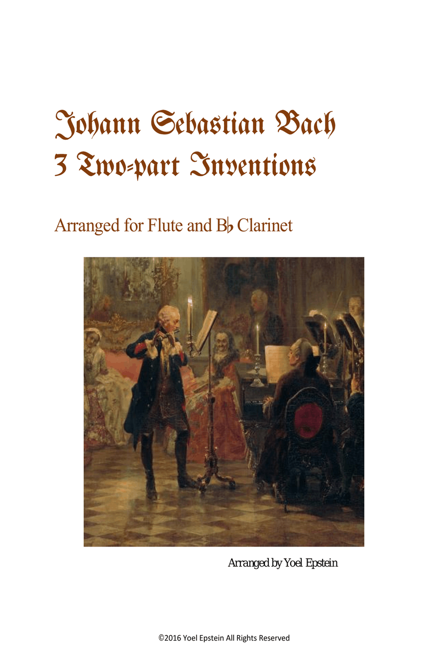 Three 2-part Inventions by Bach, arranged for flute and clarinet Woodwind Duet scores gallery preview page 1