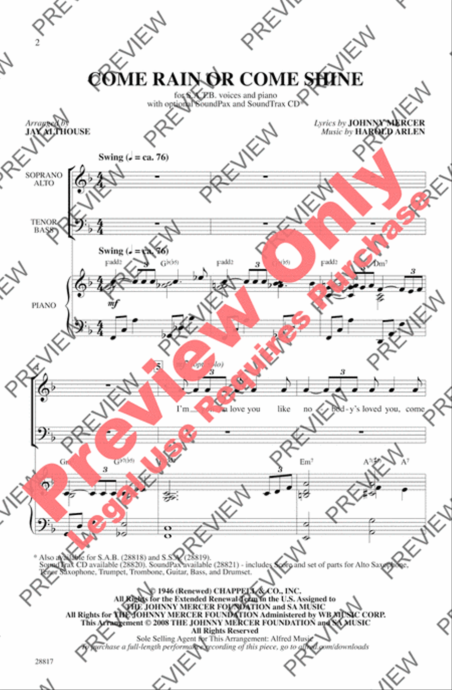 Come Rain or Come Shine 4-Part scores gallery preview page 2